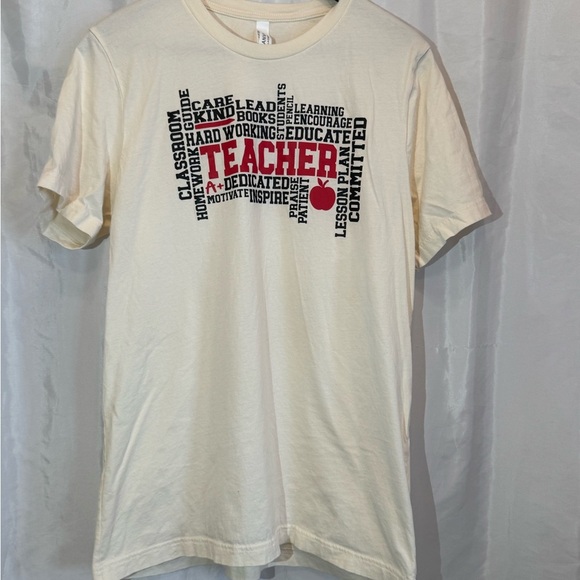 Bella Canvas Tops - Bella + Canvas “TEACHER” Graphic Tee Size L Ivory Cotton T-Shirt